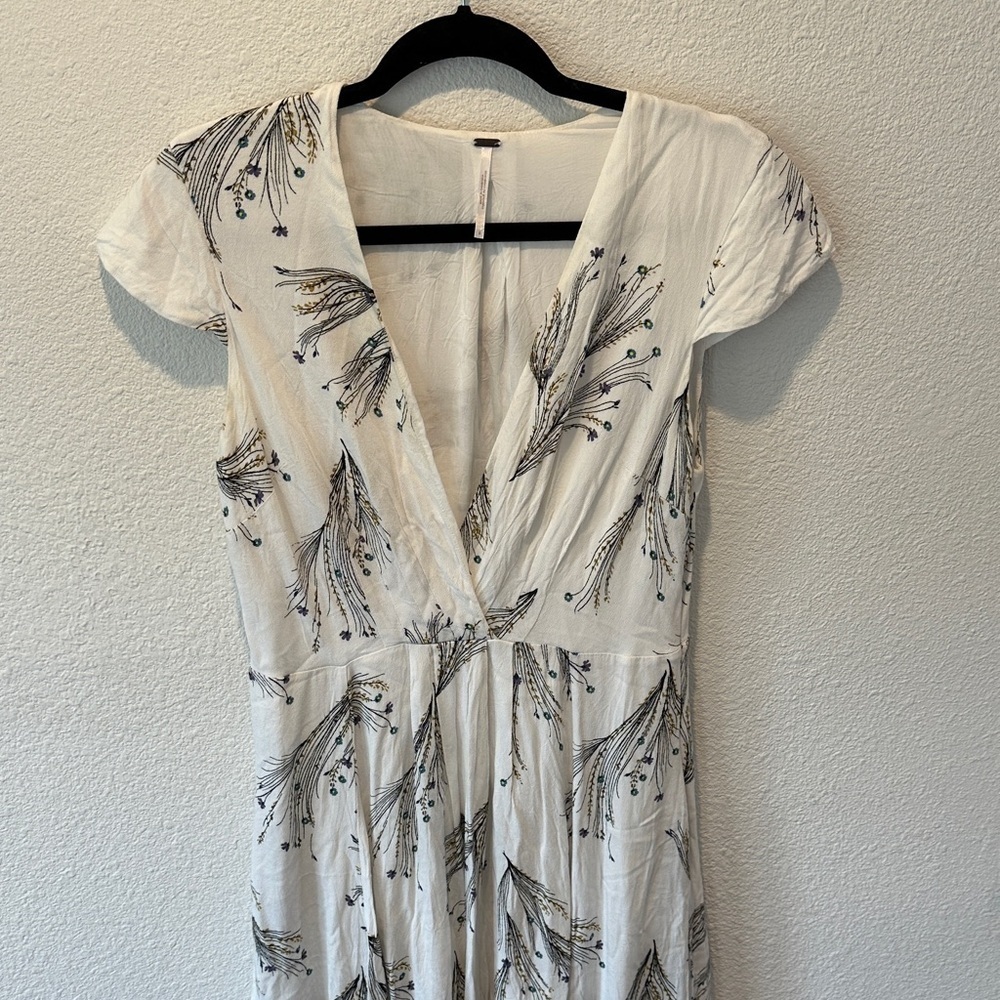 Free People Cap Sleeve Midi Dress with Delicate Flower Pattern